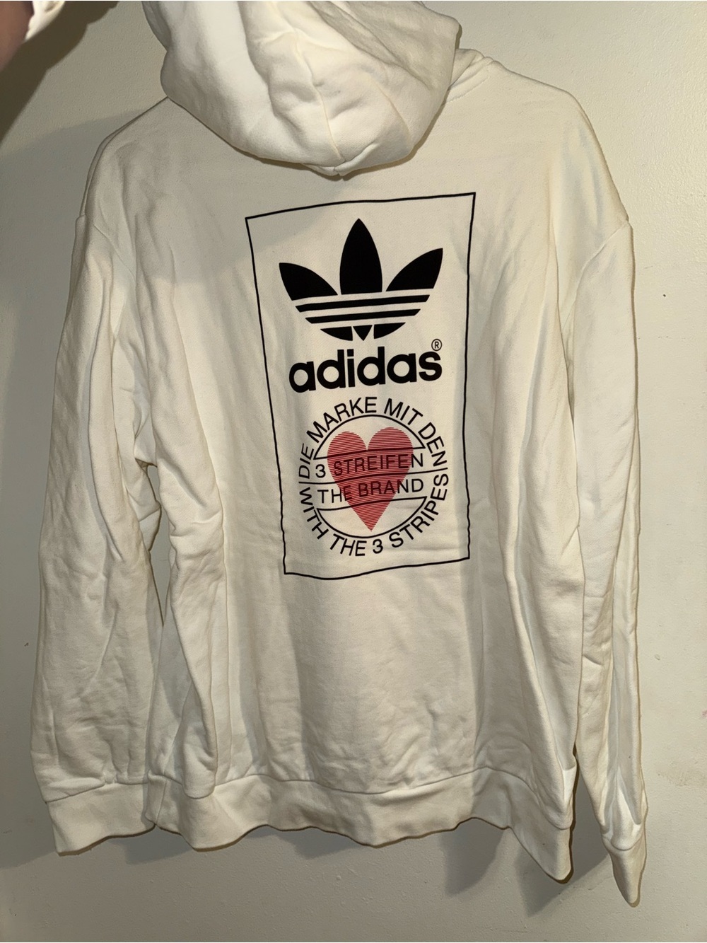 adidas White Crewneck Sweatshirt with Black Trefoil and Red Graphic